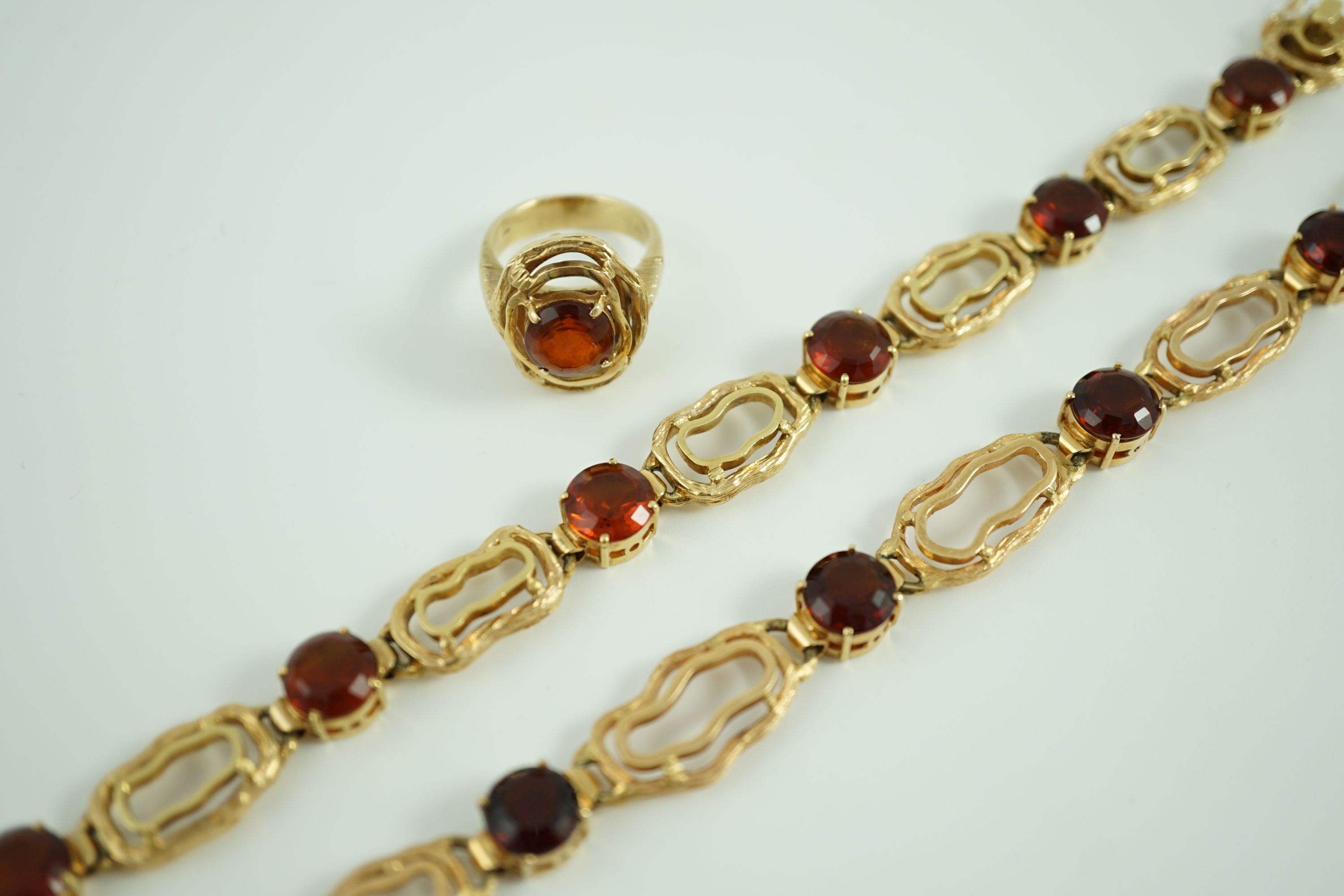 A stylish suite of Austro-Hungarian 14k gold and citrine set jewellery